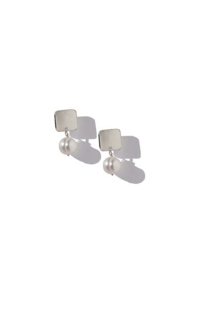 Silver & White Pearl Square Jane Earrings