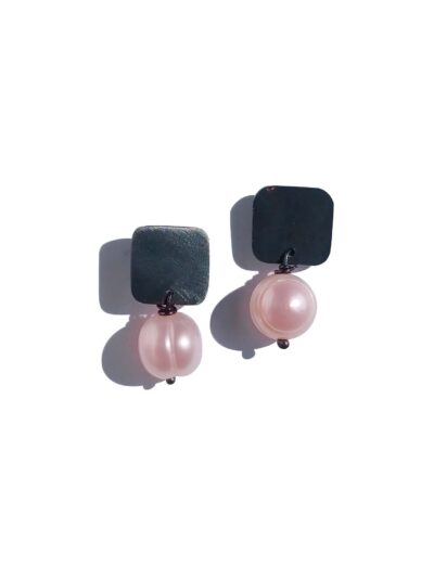 Charcoal & Pink Pearl Square Jane Earrings